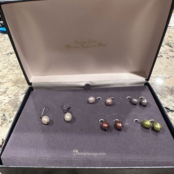 Fresh water pearls Interchangeable Sterling Silver Pearl Earrings Set - Picture 7 of 11